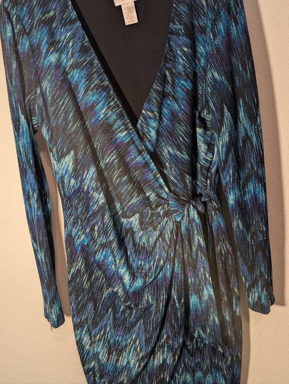 Cache Metallic Teal, Blue & Black Wrap Dress - Picture 3 of 5